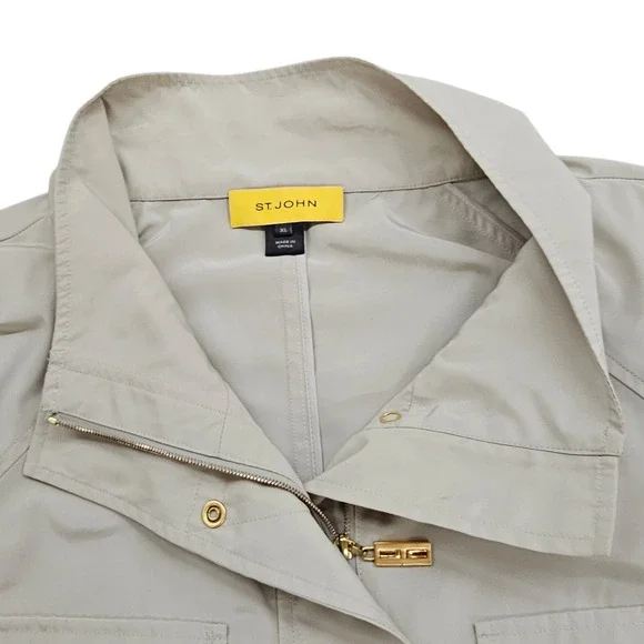 St John Jacket Shirt Womens Size XL Beige Lightweight Safari Full Zip Pockets - Picture 8 of 15